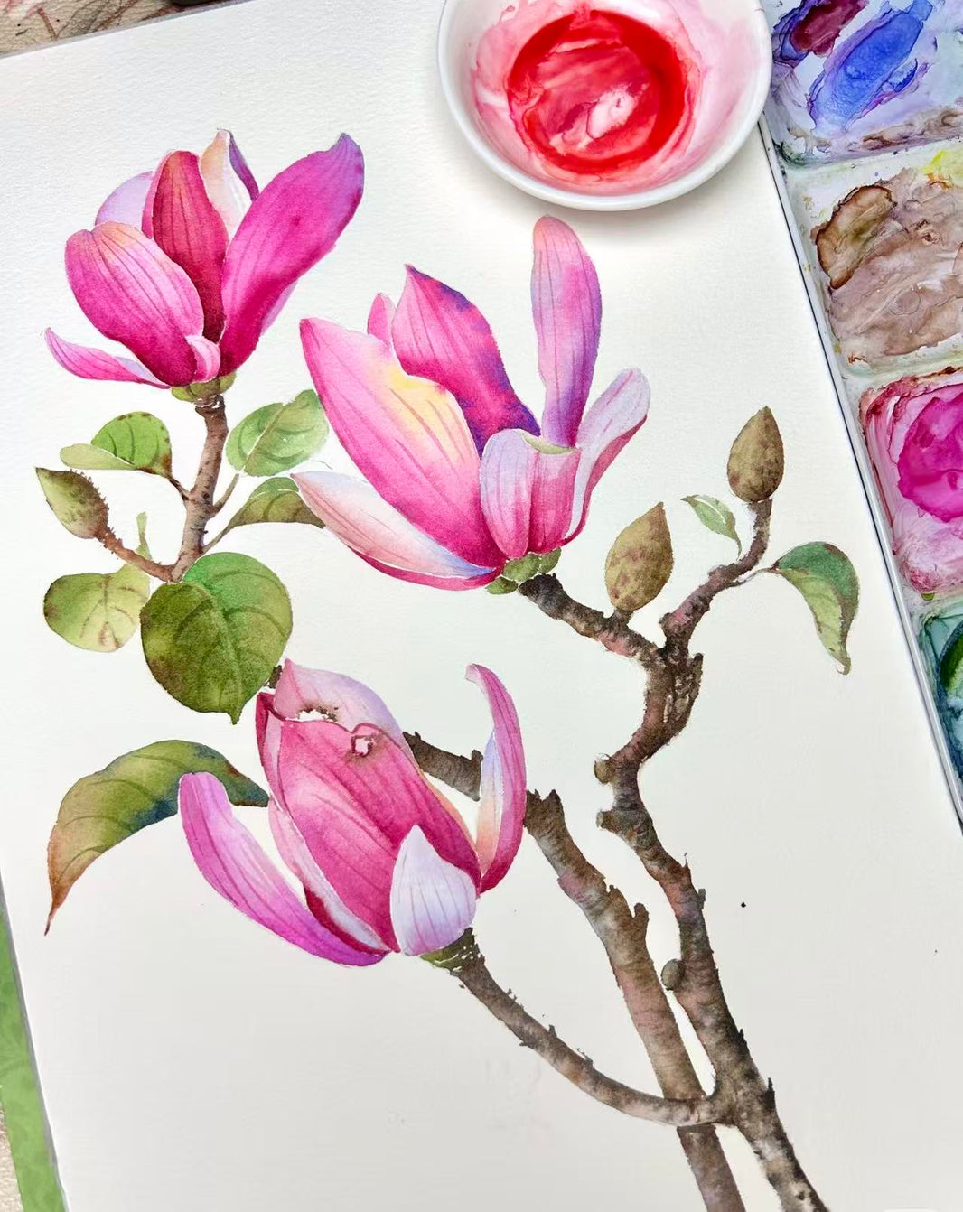 Flor de Magnolia - Acuarela Original