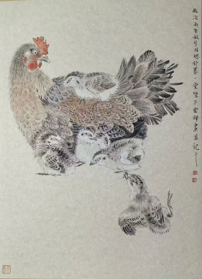 Nurturing the Chicks-Chinese Gongbi Art