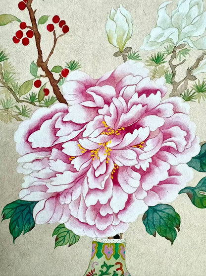 Peony & Floral Arrangement - Chinese Gongbi Painting